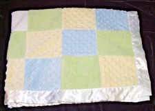 Just One Year Patchwork Blue Green Yellow Minky Dot Baby Blanket White EXC COND