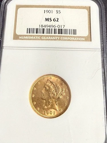 1901 Liberty Gold Half Eagle $5 NGC MS62 U.S Coin Pre-1933