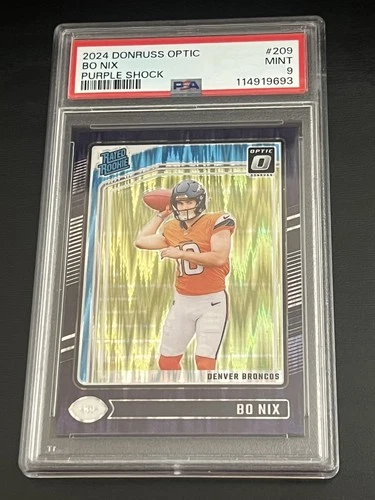2024 PANINI DONRUSS OPTIC #209 BO NIX PURPLE SHOCK RATED ROOKIE PSA 9 BRONCOS