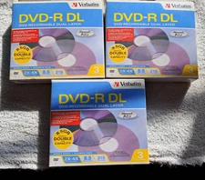 3 New Unopened Packages Verbatim 8.5 GB DVD-R DL Double Layer CD Disc