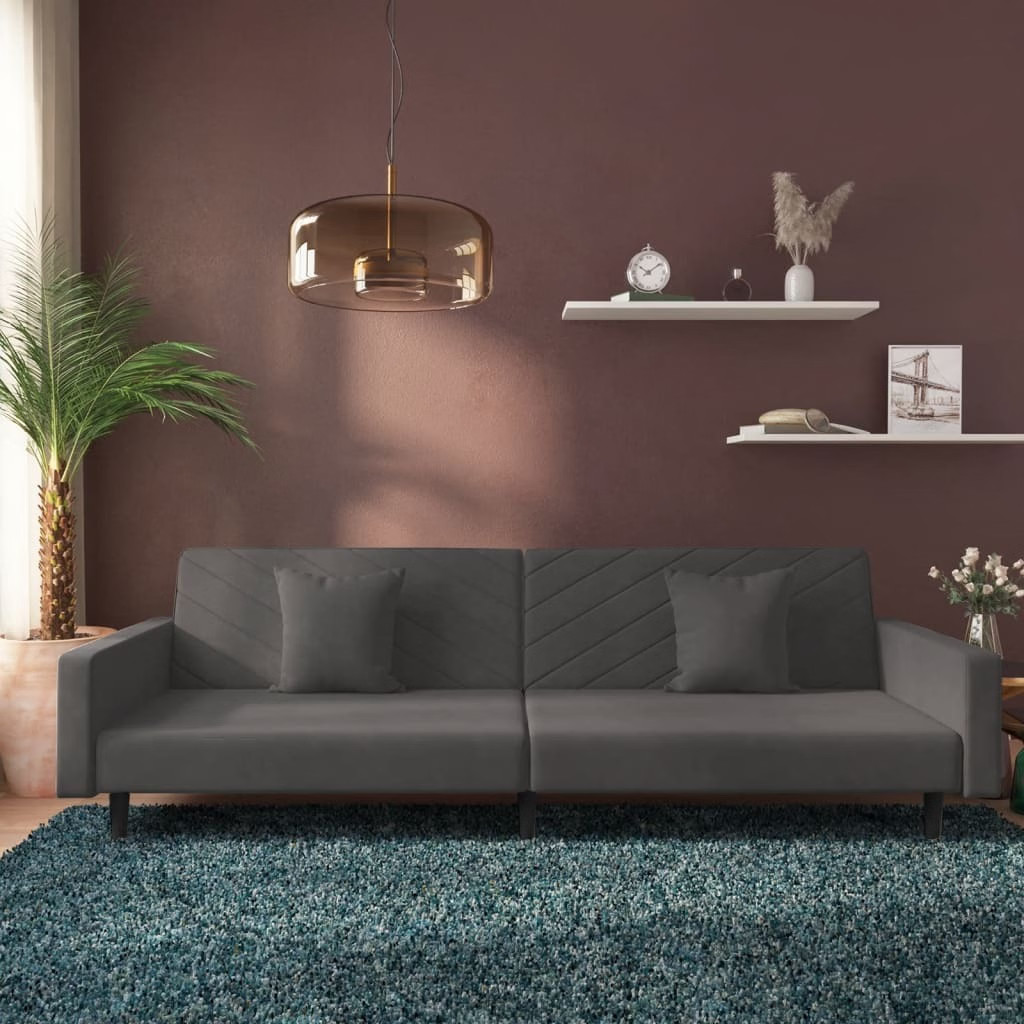 Sofa Bed Dark grey Velvet (100% polyester), wood, plastic 2-Seater