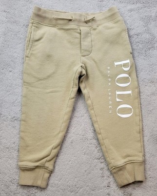Polo Ralph Lauren Jogger Pants Boys 2 Tan Spa Terry Logo Spellout Pockets Pony