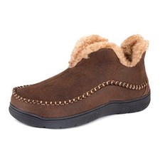Men's Moccasin Bootie Slippers With Cozy Memory Foam, Winter Warm 10 Coffee