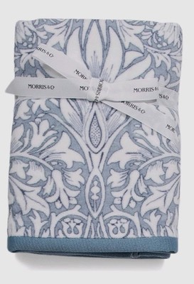 Morris & Co 2 SNAKESHEAD HAND TOWELS Luxury Velour Floral artic blue William NEW