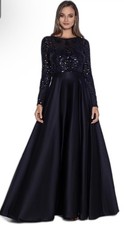 New Betsy Adam Sequin-Bodice Long Sleeve Ball Gown In Black Sz 10 320