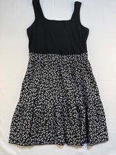 SHEIN Poéselle Women’s Large Black White Floral Tiered Fit Flare Tank Dress