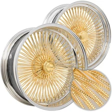 20x8" LA Wire Staggered STD/Reverse Dia Cut 150-Spoke Straight Gold/Chrome (B02)