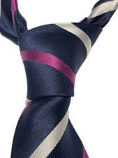 Alexandre Savile Row Navy Pink Silver Striped Tie 7cm Mens