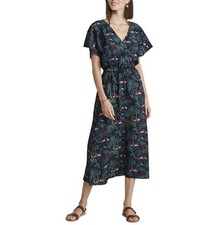 Vineyard Vines Size L Flamingo Print Kaftan Dress Tropical Navy Green 52" Long