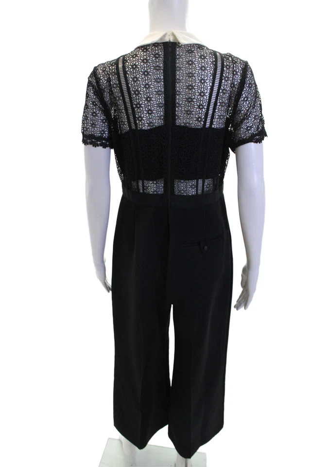 Автопортрет женщин сетки кружева верхний воротник короткий рукав комбинезон черный размер S - Изображение 3 из 4