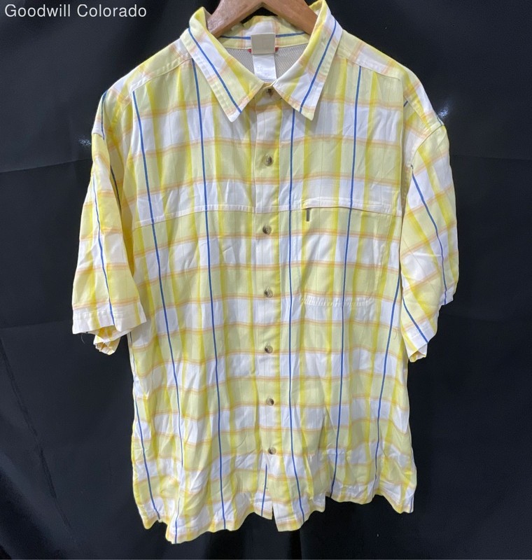 The North Face Mens Yellow Plaid Button Up Short Sleeve Casual Shirt XL