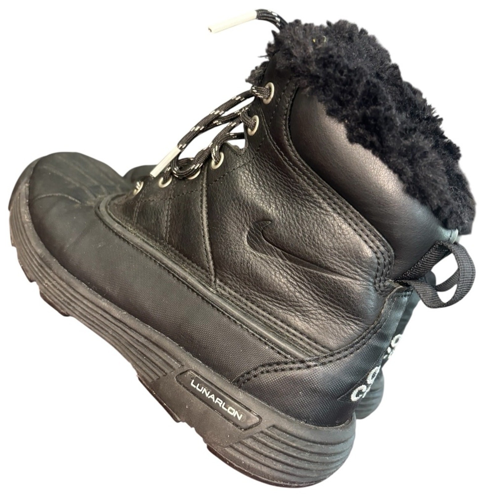 Nike ACG Lunarstorm Women's Waterproof Boots Size 8 Black Leather Faux Fur Lined