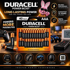 Duracell Power Boost AAA Alkaline Batteries 40 Pack Resealable Packaging