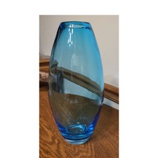 Mid Century Italian Murano  Aqua Oval 12" Vase