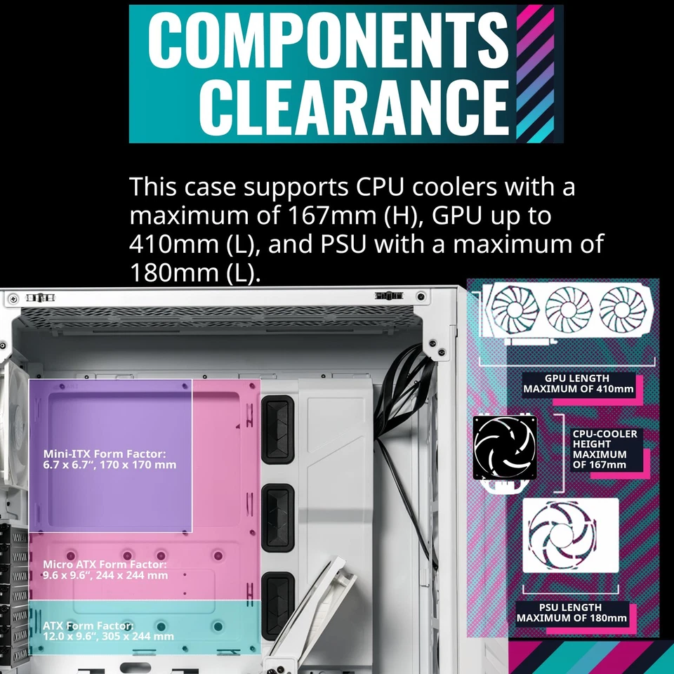 Mid Tower Pc Case White Atx With Dual 200Mm Argb Fans And Glass Side Panel - Image 4 of 4