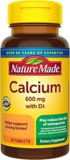 2x pack Nature Made Calcium 600 mg with Vitamin D3,Dietary Supplement 60 Tablets