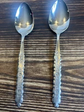 Oneida FLORAL Stainless Distinction HH Silverware Serving Spoon Set of 2 K-100