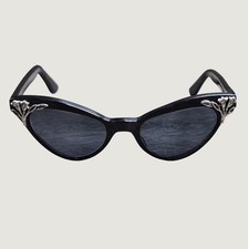 Vintage 1950s Frame France Rhinestone Cat Eye Sunglasses Black Rockabilly