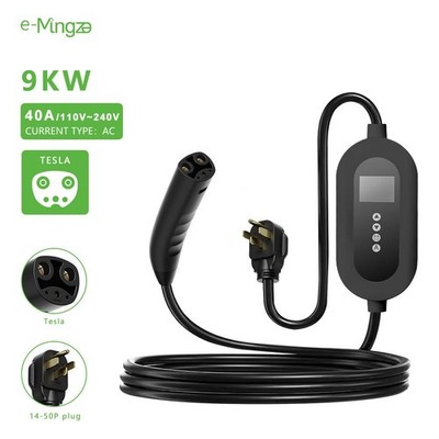 E-MINGZE Portable EV Charger 9KW40A USplug Phase1 Tesla IP66 Water/Dustproof