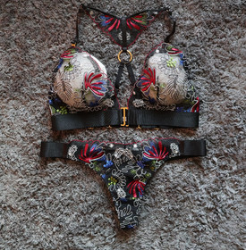 Bordelle Botanica Soft Triangle Bra and Thong SET Multi Floral Large L NWOT AW21