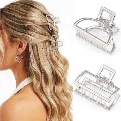 2 Pack Metal Claw Clips Silver Hair Claws Mini Hair Accessory For Women New
