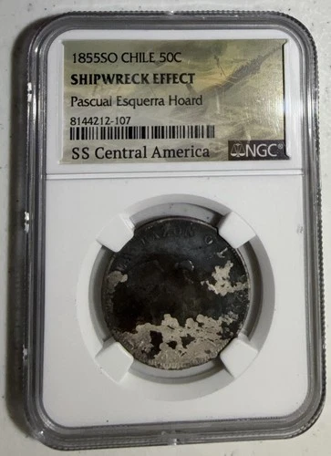 1855SO CHILE 50C SHIPWRECK EFFECT PASQUAL ESQUERRA HOARD NGC CERTIFIED