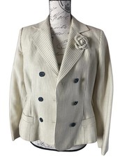Women  s Cream Pinstripe Blazer Size 8 Double Breasted Tailored Jacket