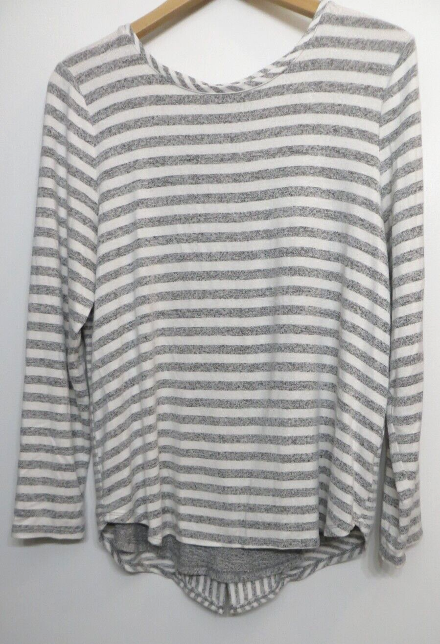 Christopher & Banks Sweater Womens Large Gray White Striped Pullover Long Sleeve