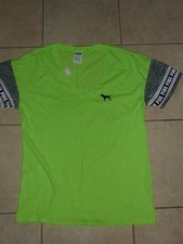 VICTORIAS SECRET PINK MARLED APPLIQUE NEW "PINK" DOG VNECK TEESHIRT NWT