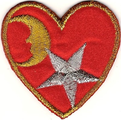 Celestial Metallic Gold Silver Star Moon Red Heart Embroidery Patch