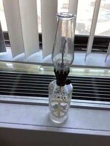 Vintage Glass Oil Lamp, Peace Logo