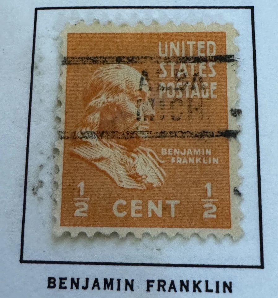 Benjamin Franklin 1/2 Cent Stamp   Very Rare Vintage 1938-54 - Image 2 of 2