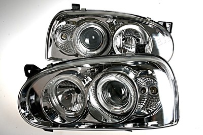 Headlight Front Lamps Chromed LEFT+RIGHT Fits VW Golf Mk3 1992-1997
