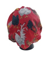 Bouffant surgical scrub hat cap women red roosters hens chickens