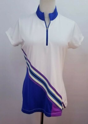EP PRO Zip Golf Polo Shirt, Womens Sz M, White Multi, Short Sleeves, NEW, FG7026