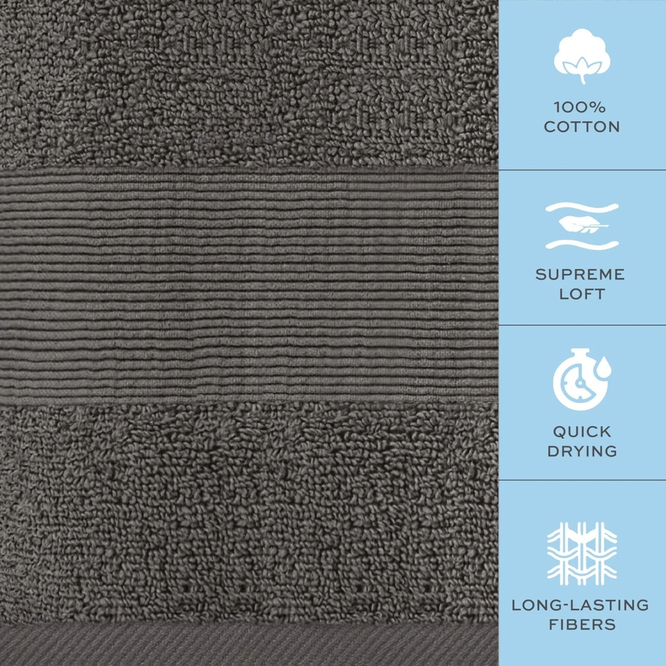 Resort Collection Soft Bath Towels 28x55 Luxury  Plush & Absorb 4 pk. Charcoal - Image 3 of 4
