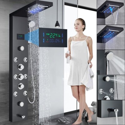 LED Duschpaneel Schwarz Edelstahl Duschset Duschsäule Regendusche Duscharmatur