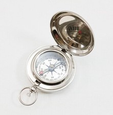 Handmade Vintage Collectible Maritime Brass Push Button Chrome Pocket Compass