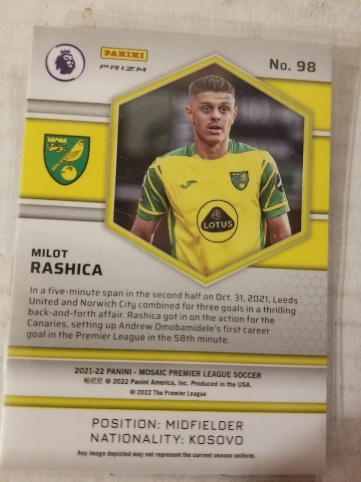 2021-22 Panini Mosaic EPL Milot Rashica #98 Rookie RC Mosaic Prizm Norwich City - Image 2 of 2