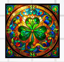 St. Patrick's Day Irish Shamrock Faux Stained-Glass WINDOW CLING Size 8" Vinyl