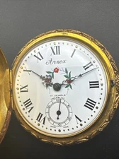 Pocket Watch Arnex Swiss Made. Incabloc 17j Mechanical Gold Plated Engraved 48mm