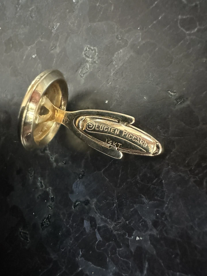 Gemelos de granate de oro amarillo de 14 k Lucien Piccard de colección, acabado cepillado 11 g Foto 3 de 4