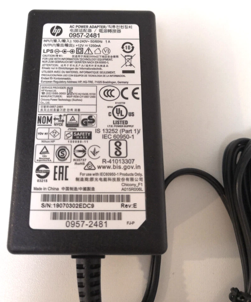 Original HP Netzteil Ladegerät Adapter Model: 0957-2481 , 12V und 1250mA mit Pin - Bild 2 von 4