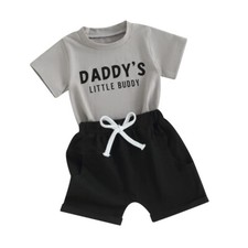 Toddler Baby Boy Letter Print Short Sleeve T-Shirts Top Shorts Outfit Clothes