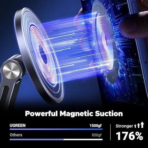 Soporte magnético para teléfono iPhone 16-12 Pro Max, soporte de escritorio ajustable, gris Foto 3 de 4