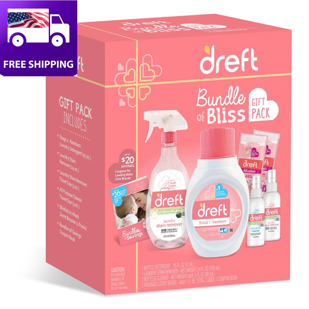 Dreft Bundle of Bliss Gift Set with Baby Laundry Detergent and Stain Remover Ess