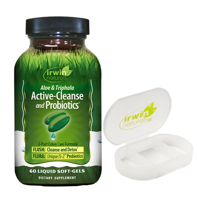 Irwin Naturals Active Cleanse & Probiotics Aloe & Triphala Detox with Pill Case