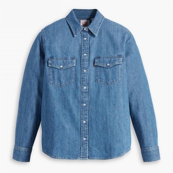 Levi's Iconic Western Denim Shirt Button Front Size Small | eBay