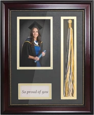 GraduationMall Graduation Photo Shadow Box 4x6, Mahogany With Gold Beads 