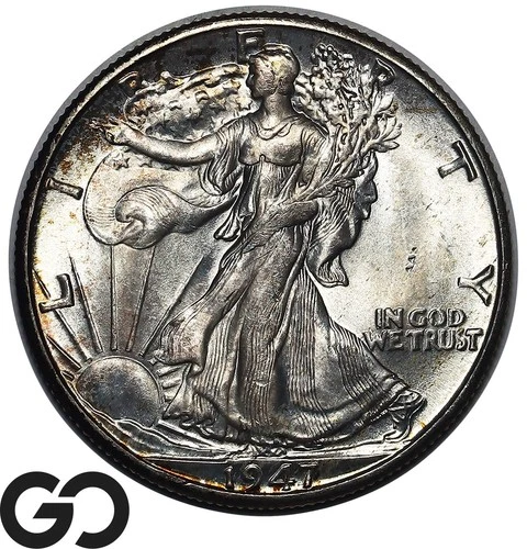 1947-D Walking Liberty Half Dollar, Album Toner, Gem BU++